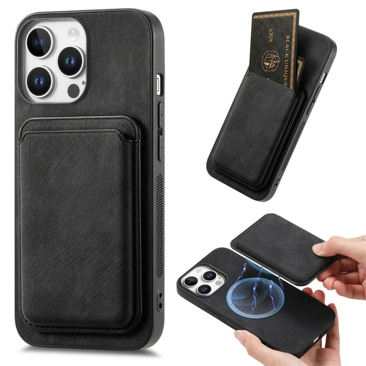 For iPhone 16 Pro Retro Leather Card Bag Magnetic Phone Case(Black) - iPhone 16 Pro Cases by buy2fix | Online Shopping UK | buy2fix