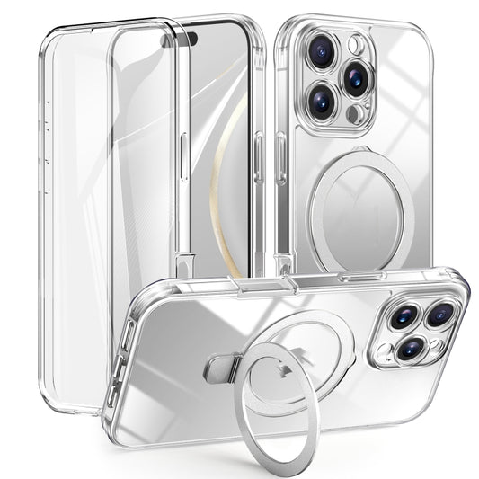 For iPhone 16 Pro Skin Feel MagSafe Holder 360 Full Body Phone Case(Transparent) - iPhone 16 Pro Cases by buy2fix | Online Shopping UK | buy2fix