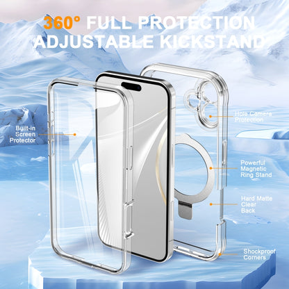 For iPhone 16 Plus Skin Feel MagSafe Holder 360 Full Body Phone Case(Transparent) - iPhone 16 Plus Cases by buy2fix | Online Shopping UK | buy2fix