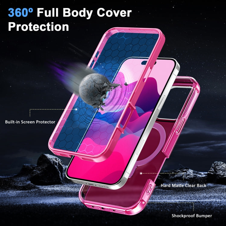 For iPhone 16 Pro Frosted Skin Feel MagSafe Holder 360 Full Body Phone Case(Rose Red) - iPhone 16 Pro Cases by buy2fix | Online Shopping UK | buy2fix