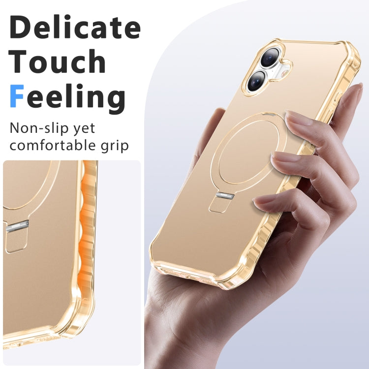 For iPhone 16 Clear Wave MagSafe Holder Phone Case(Gold) - iPhone 16 Cases by buy2fix | Online Shopping UK | buy2fix