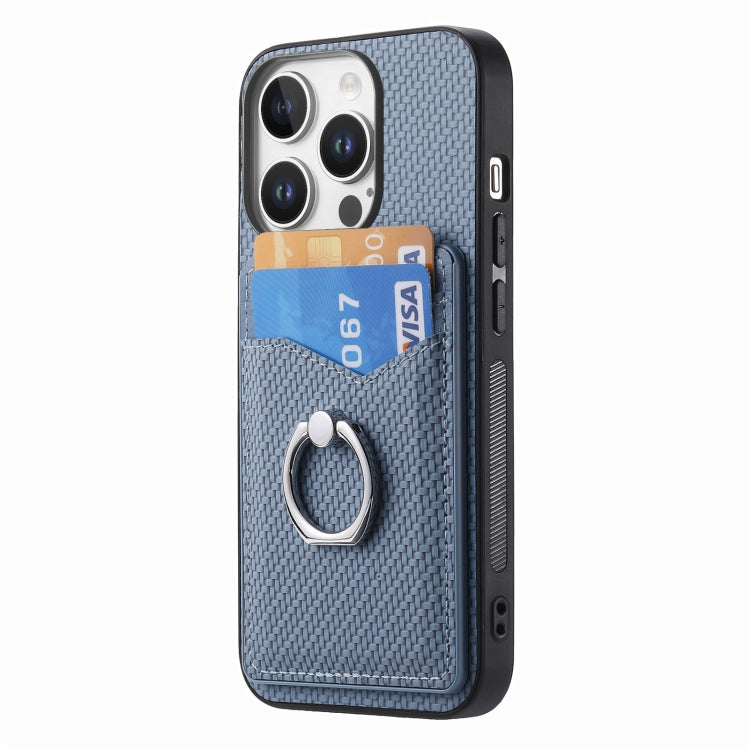 For iPhone 16 Pro Carbon Fiber Card Wallet Ring Phone Case(Blue) - iPhone 16 Pro Cases by buy2fix | Online Shopping UK | buy2fix