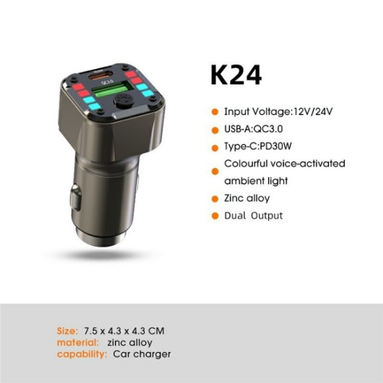 K24 Dual Ports Car Charging Adapter Car Charger PD 30W QC 3.0 Super Charger - Car Charger by buy2fix | Online Shopping UK | buy2fix