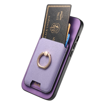 For iPhone 16 Plus Retro Cross Leather Card Bag MagSafe Phone Case(Purple) - iPhone 16 Plus Cases by buy2fix | Online Shopping UK | buy2fix