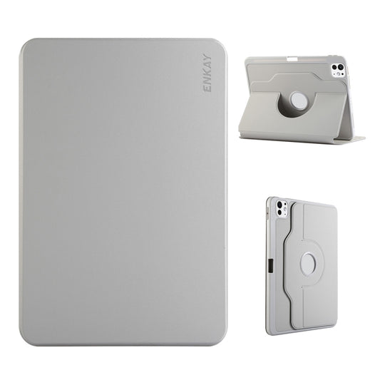 For iPad Pro 13 2024 ENKAY 360 Rotation TPU Leather Smart Tablet Case with Pen Slot(Grey) - iPad Pro 13 2024 Cases by ENKAY | Online Shopping UK | buy2fix