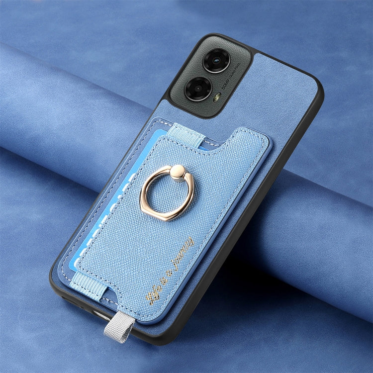 For Motorola Moto G 5G 2024 Retro Magsafe Cross Leather Ring Holder Card Bag Phone Case(Blue) - Motorola Cases by buy2fix | Online Shopping UK | buy2fix