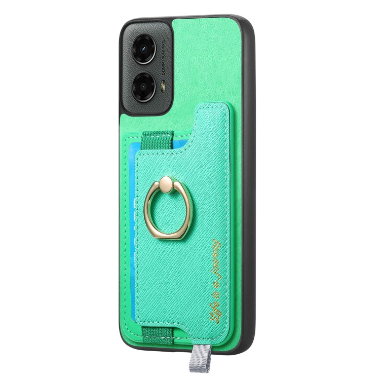 For Motorola Moto G 5G 2024 Retro Magsafe Cross Leather Ring Holder Card Bag Phone Case(Green) - Motorola Cases by buy2fix | Online Shopping UK | buy2fix