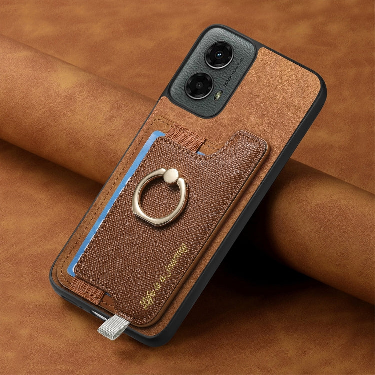 For Motorola Moto G 5G 2024 Retro Magsafe Cross Leather Ring Holder Card Bag Phone Case(Brown) - Motorola Cases by buy2fix | Online Shopping UK | buy2fix