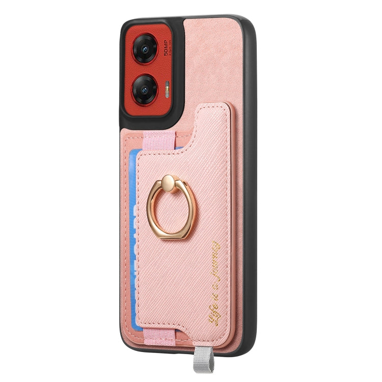 For Motorola Moto G Stylus 5G 2024 Retro Magsafe Cross Leather Ring Holder Card Bag Phone Case(Pink) - Motorola Cases by buy2fix | Online Shopping UK | buy2fix