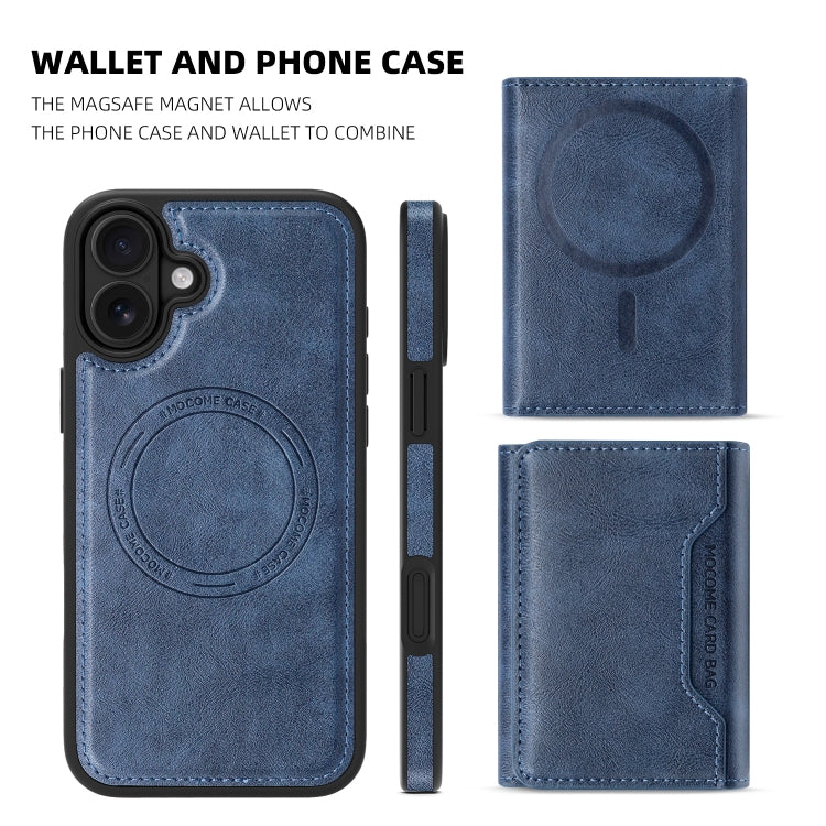 For iPhone 16 Plus Shield Multi-functional MagSafe Card Bag Phone Case(Blue) - iPhone 16 Plus Cases by buy2fix | Online Shopping UK | buy2fix