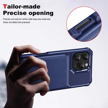 For iPhone 16 Pro ENKAY Hat-Prince Card Slot Wallet TPU Back Leather Phone Case with Lens Film(Cyan) - iPhone 16 Pro Max Cases by ENKAY | Online Shopping UK | buy2fix