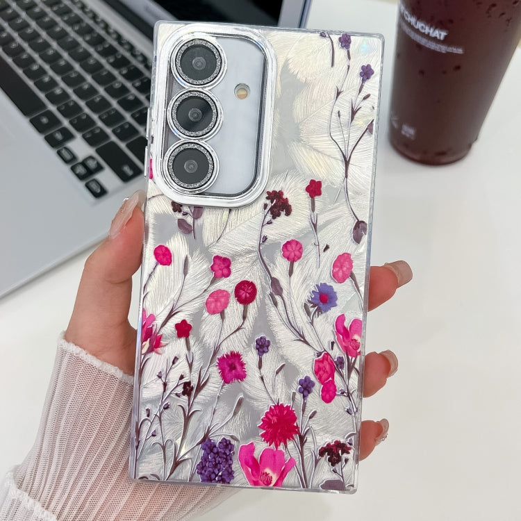 For Samsung Galaxy S25 5G Electroplating Flowers Plants Texture TPU Phone Case(Carnation FL7) - Galaxy S25 5G Cases by buy2fix | Online Shopping UK | buy2fix