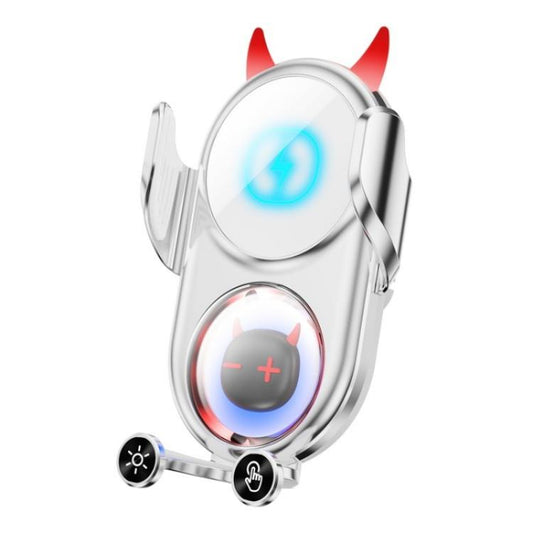 D1 Devil Design Air Vent Mount Phone Holder Stand 15W Car Wireless Charger(White) - Car Charger by buy2fix | Online Shopping UK | buy2fix