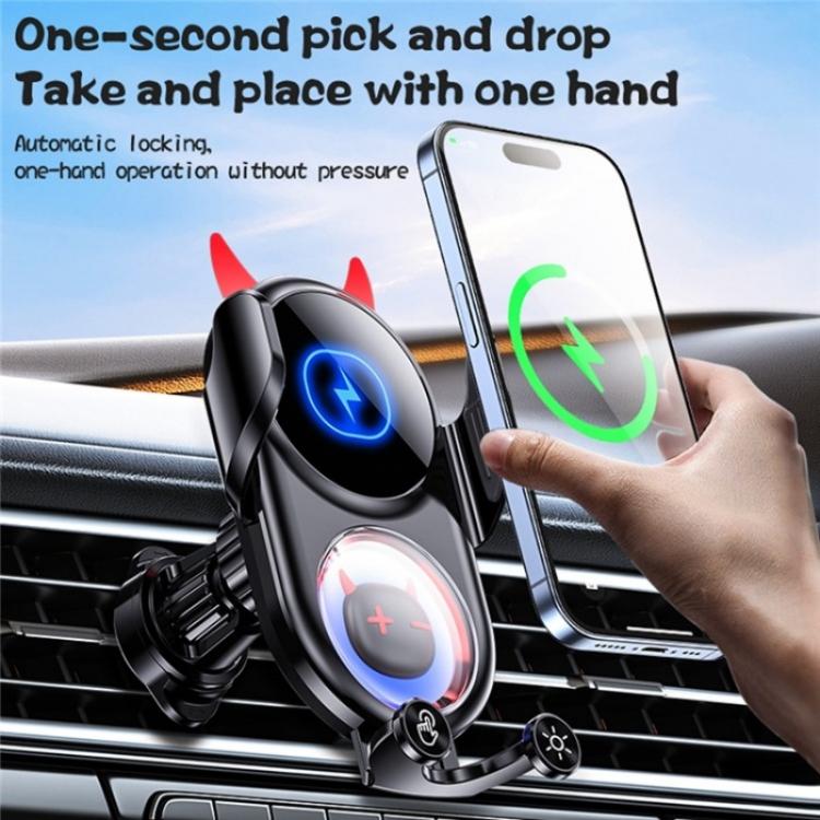 D1 Devil Design Air Vent Mount Phone Holder Stand 15W Car Wireless Charger(White) - Car Charger by buy2fix | Online Shopping UK | buy2fix