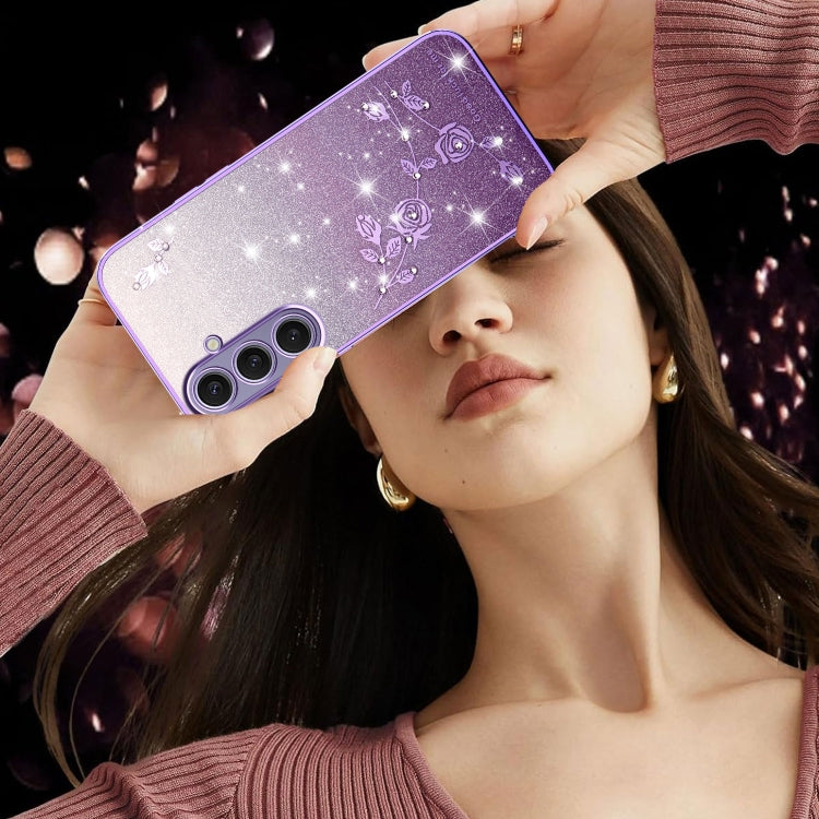 For Samsung Galaxy S25+ 5G Gradient Glitter Flower All-inclusive Phone Case(Purple) - Galaxy S25+ 5G Cases by buy2fix | Online Shopping UK | buy2fix