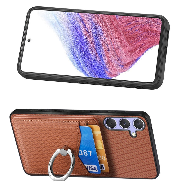 For Samsung Galaxy S25 5G Carbon Fiber Card Wallet Ring Phone Case(Brown) - Galaxy S25 5G Cases by buy2fix | Online Shopping UK | buy2fix