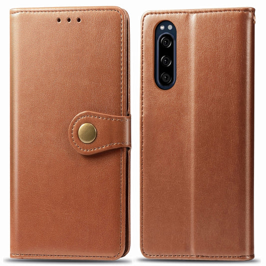 For Sony Xperia 5 Retro Solid Color Leather Buckle Phone Case with Lanyard & Photo Frame & Card Slot & Wallet & Stand Function(Brown) - Sony Cases by buy2fix | Online Shopping UK | buy2fix