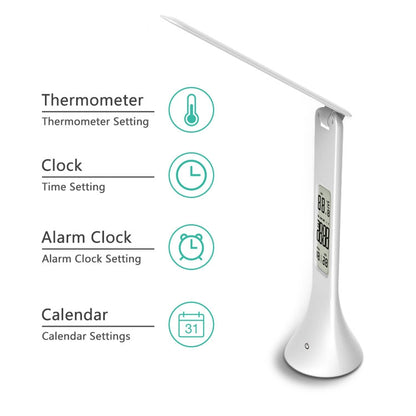 3.5W Foldable Dimmable Calendar Temperature Alarm Clock LED Table Lamp Night Reading Light(White) - Desk Lamps by buy2fix | Online Shopping UK | buy2fix