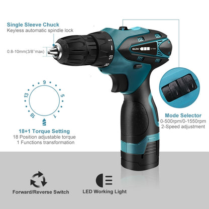 HILDA Electric Drill Cordless Screwdriver Lithium Battery Mini Drill Cordless Screwdriver Power Tools, EU Plug, Model:12V with Plastic Box - Drill & Drill Bits by buy2fix | Online Shopping UK | buy2fix