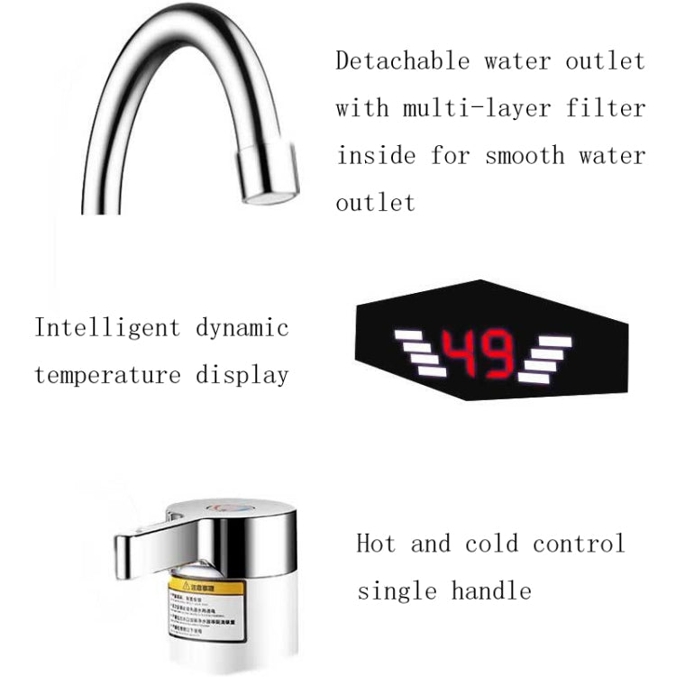 Dynamic Digital Display Instant Heating Electric Hot Water Faucet Kitchen&Domestic Hot&Cold Water Heater EU Plug, Style:With Shower Head - Faucets & Accessories by buy2fix | Online Shopping UK | buy2fix