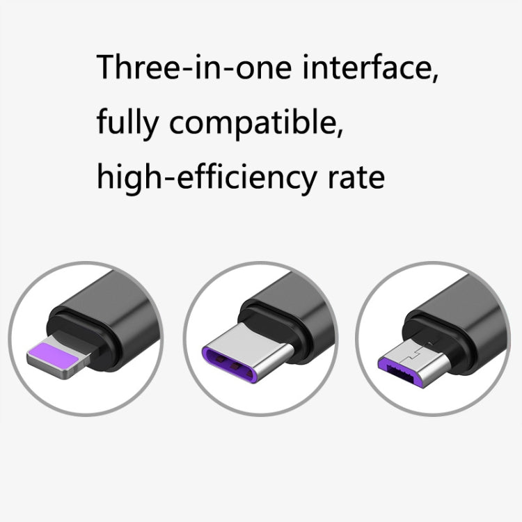 2 PCS ZZ034 USB To 8 Pin + USB-C / Type-C + Micro USB 3 In 1 Fast Charging Cable, Style: 5A Super Fast-Black - Multifunction Cable by buy2fix | Online Shopping UK | buy2fix