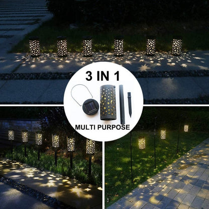 Outdoor Garden Wrought Iron Hollow Stars Moon Lantern Solar LED Lawn Ground Light(Warm Light) - Solar Lights by buy2fix | Online Shopping UK | buy2fix