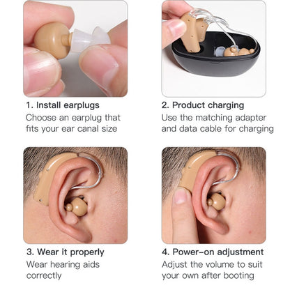 Elderly Use Can Charge Sound Amplifier Hearing Aid, Specification: EU Plug(Blue Double Machine+White Charging Bin) - Hearing Aids by buy2fix | Online Shopping UK | buy2fix