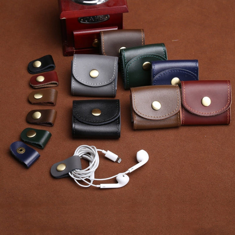 S122 Vintage Mini Leather Headphone Bag(Wine Red) - Digital Storage Bag by buy2fix | Online Shopping UK | buy2fix