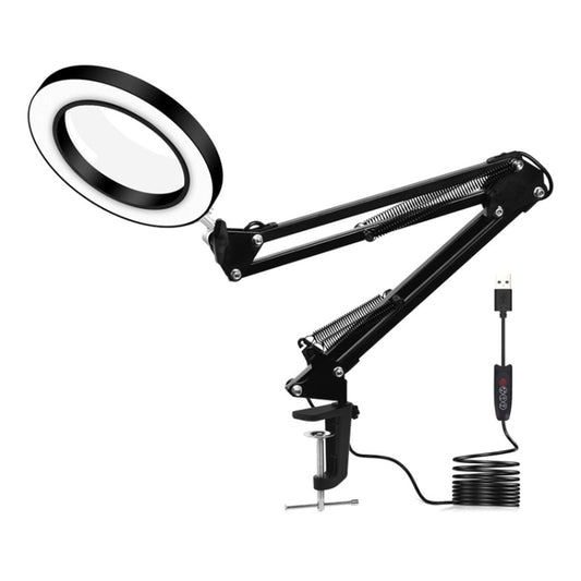 5X Magnifying Glass LED Folding Long Arm Clip Light Eye-protection USB Reading Lamp, Size: Small(Black) - Desk Lamps by buy2fix | Online Shopping UK | buy2fix