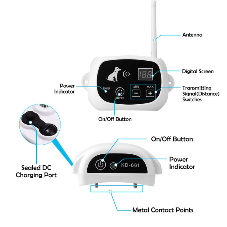 KD-661 500m Wireless Electric Dog Pet Fence Shock Collar,Spec: For Three Dog(EU Plug) - Training Aids by buy2fix | Online Shopping UK | buy2fix