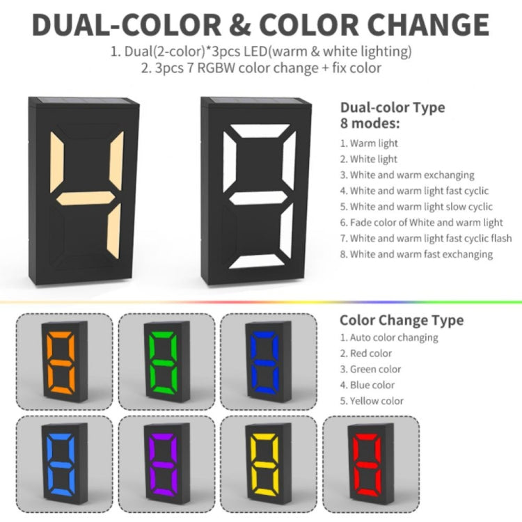 N766B  DIY Solar Number Doorplate Lamp Outdoor Waterproof Wall Lights(White Light/Warm Light) - Solar Lights by buy2fix | Online Shopping UK | buy2fix