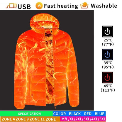 9 Zone Double Control Black USB Winter Electric Heated Jacket Warm Thermal Jacket, Size: XXXL - Down Jackets by buy2fix | Online Shopping UK | buy2fix