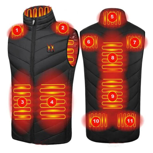 11 Area Double Control Black USB Electric Heating Undershirt Intelligent Warm Vest(XXL) - Down Jackets by buy2fix | Online Shopping UK | buy2fix