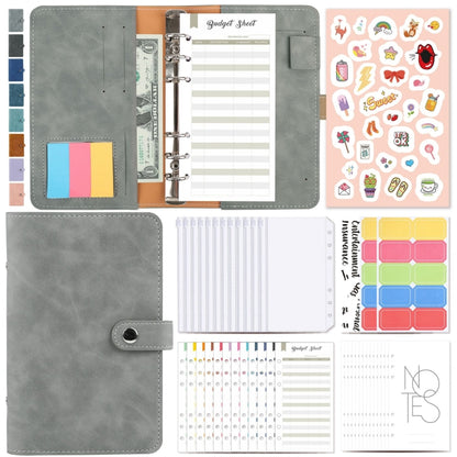 H666 A6 Loose-leaf Binder Cash Budget Handbook Vintage PU Leather Notebook with Window(Light Gray) - Notebooks by buy2fix | Online Shopping UK | buy2fix