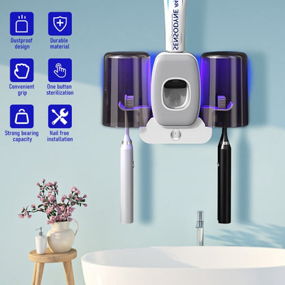 Couple Wall Mounted Toothbrush Holder Automatic Squeeze Toothpaste Device,Spec: Disinfection Type Black - Toothpaste Squeezing Device by buy2fix | Online Shopping UK | buy2fix