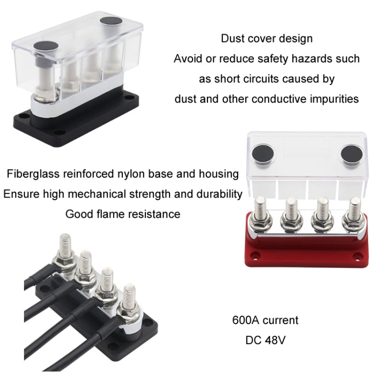 600A 48V RV&Ship Modification 4-way Large Electric DC Busbar(AOA4713CR-M10) - Marine Accessories & Parts by buy2fix | Online Shopping UK | buy2fix