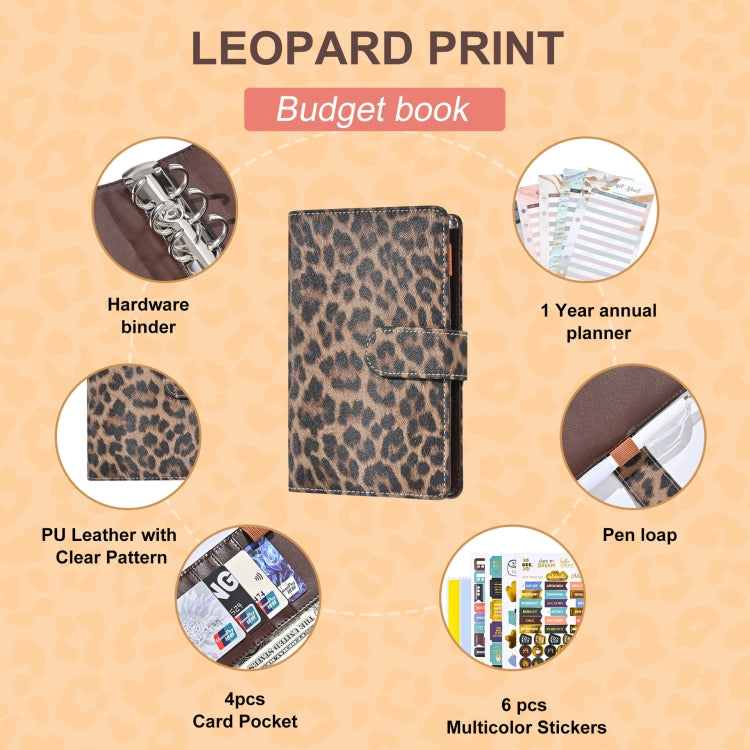 A6 Leopard Print Cash Budget Notebook  Loose Leaf Financial Management Notepad(Beige Brown) - Notebooks by buy2fix | Online Shopping UK | buy2fix