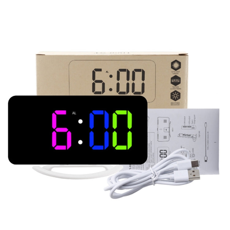 TS-8201 LED Digital Mirror Alarm Clock Big Screen Dual USB Desktop Table Clock, Color: RGB Display White Shell - Alarm Clocks by buy2fix | Online Shopping UK | buy2fix