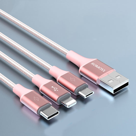 ROMOSS CB25 3 In 1 3.5A  8 Pin + Micro USB + Type C/USB-C Cable 1.5m(Rose Gold) - Multifunction Cable by ROMOSS | Online Shopping UK | buy2fix