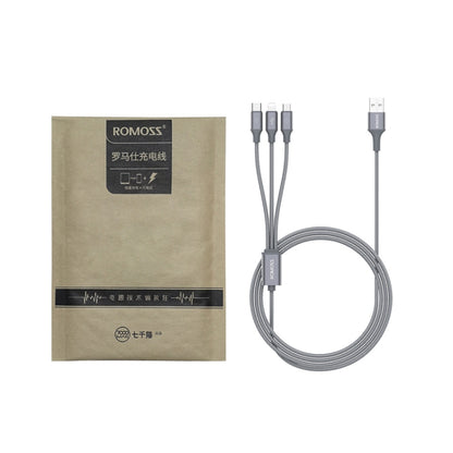 ROMOSS CB25 3 In 1 3.5A  8 Pin + Micro USB + Type C/USB-C Cable 1.5m(Space Gray) - Multifunction Cable by ROMOSS | Online Shopping UK | buy2fix