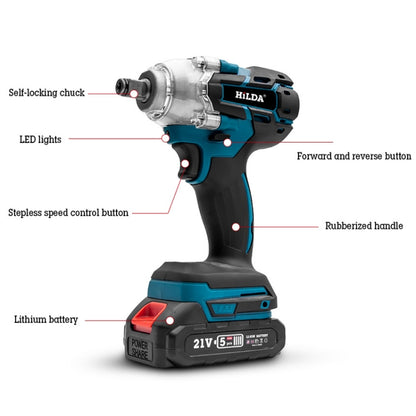 HILDA Motorized Wrenches Lithium Repair Parts With 22mm Socket, EU Plug, Model: Blue With 2 Battery+1 Charger(1500mAh) - Screws by HILDA | Online Shopping UK | buy2fix
