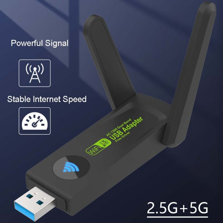 1300Mbps Wireless Network Card Gigabit Dual Band 5G Driverless Computer USB Network Card, Scope: 600m - USB Network Adapter by buy2fix | Online Shopping UK | buy2fix