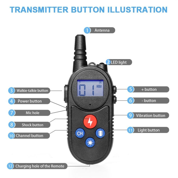 1000m Remote Control Intercom Dog Trainer Electric Shock Vibration Stop Barker(Black) - Training Aids by buy2fix | Online Shopping UK | buy2fix