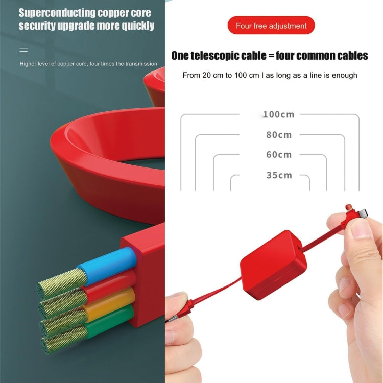 5-In-1 Telescopic Multifunctional Charging Cable Phone Bracket Function With Makeup Mirror(Red) - Multifunction Cable by buy2fix | Online Shopping UK | buy2fix