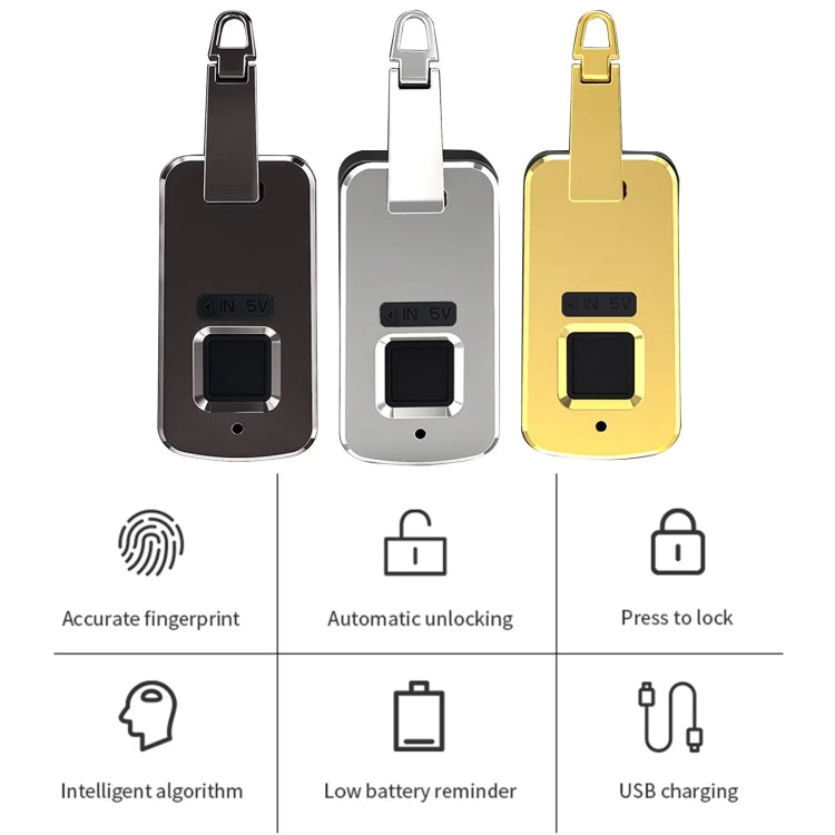 Embedded Luggage Fingerprint Lock USB Charging Super Long Standby Smart Lock(Silver Black) - Padlocks by buy2fix | Online Shopping UK | buy2fix