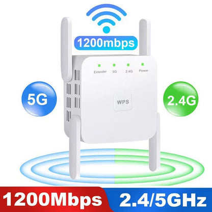 1200Mbps 2.4G / 5G WiFi Extender Booster Repeater Supports Ethernet Port White EU Plug - Broadband Amplifiers by buy2fix | Online Shopping UK | buy2fix