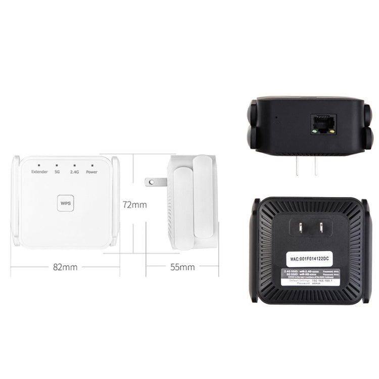 1200Mbps 2.4G / 5G WiFi Extender Booster Repeater Supports Ethernet Port Black UK Plug - Broadband Amplifiers by buy2fix | Online Shopping UK | buy2fix