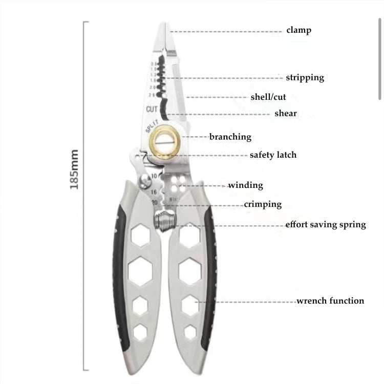 7-inch Multipurpose Wire Stripper With 6 Sizes of Hex Holes(Steel Color) - Pliers by buy2fix | Online Shopping UK | buy2fix