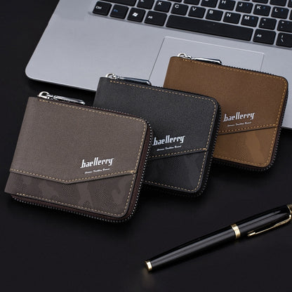 Baellerry D5106 RFID Anti-theft Retro Zipper Wallet Spliced Short Coin Purse(Coffee) - Antimagnetic RFID Package by Baellerry | Online Shopping UK | buy2fix