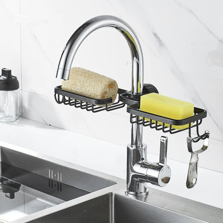 Kitchen Faucet Shelf No-Punch Sink Rag Drainage Basket Sponge Drainage Storage Rack, Style: B Black - Shelf by buy2fix | Online Shopping UK | buy2fix